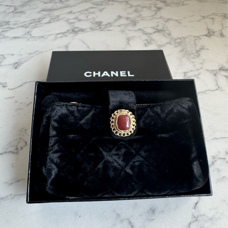 Chanel黑絨布寶石雙層功能小包✨✨-0