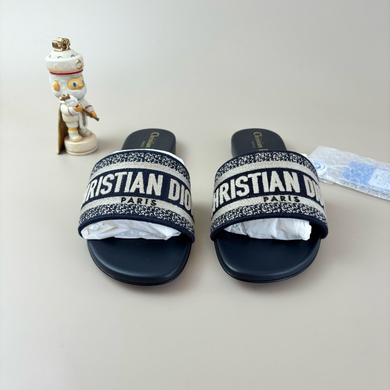 近試穿❤️DIOR/迪奧 黑白標語刺繡拖鞋 37碼🈶盒子防塵袋-1