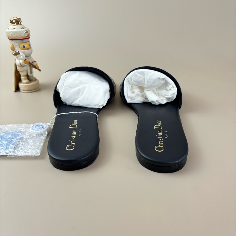 近試穿❤️DIOR/迪奧 黑白標語刺繡拖鞋 37碼🈶盒子防塵袋-2