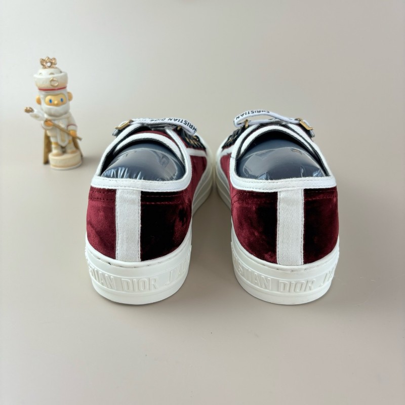 Dior/迪奥 酒紅水貂毛標語繫帶休閒鞋 36.5碼 全新僅試穿-2