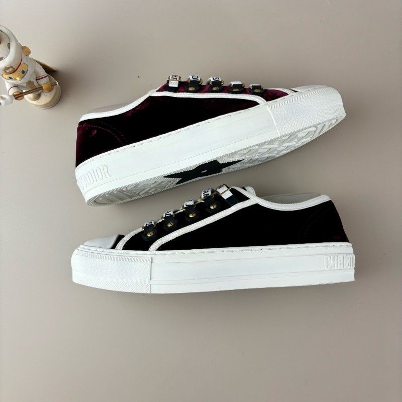 Dior/迪奥 酒紅水貂毛標語繫帶休閒鞋 36.5碼 全新僅試穿-4