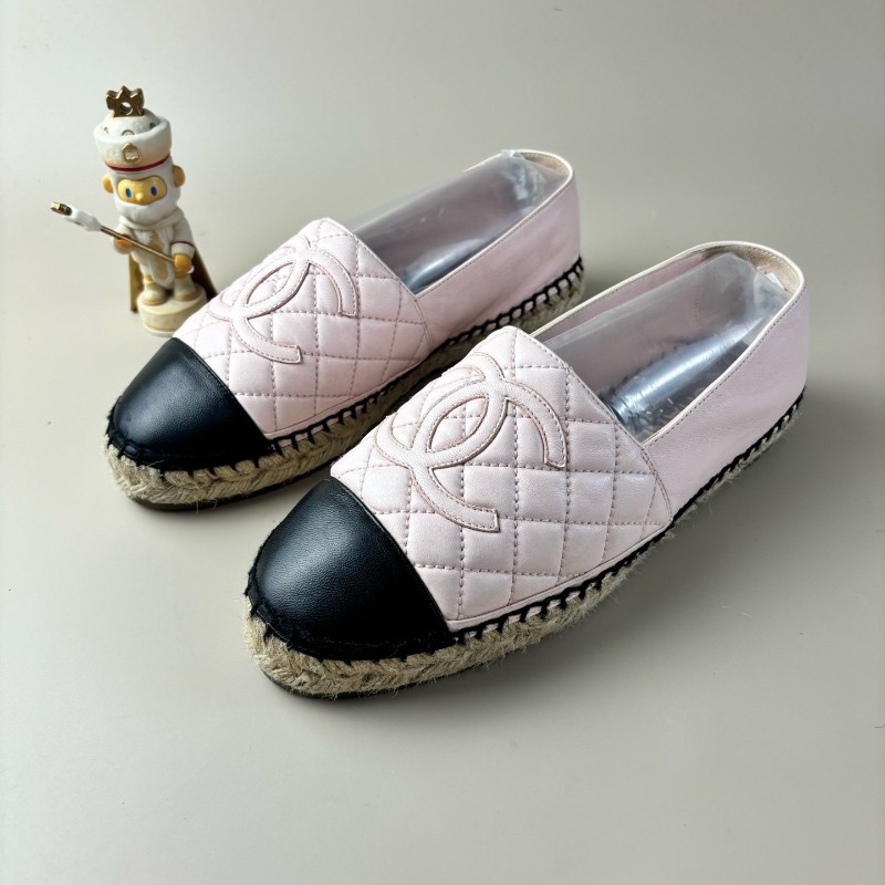 CHANEL/香奈兒 格菱紋雙C黑粉漁夫鞋 38碼-0