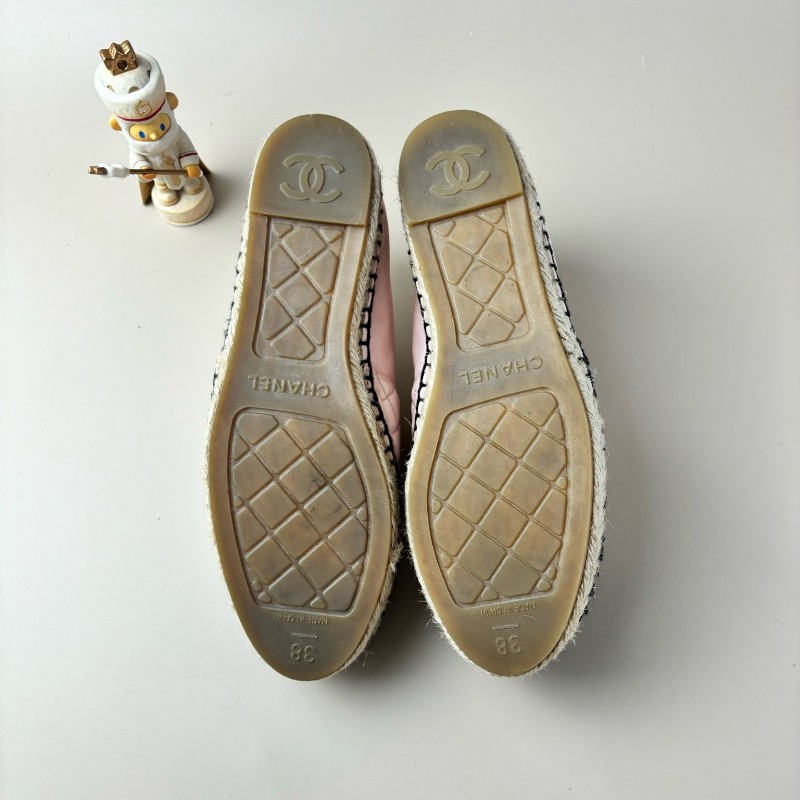 CHANEL/香奈兒 格菱紋雙C黑粉漁夫鞋 38碼-3