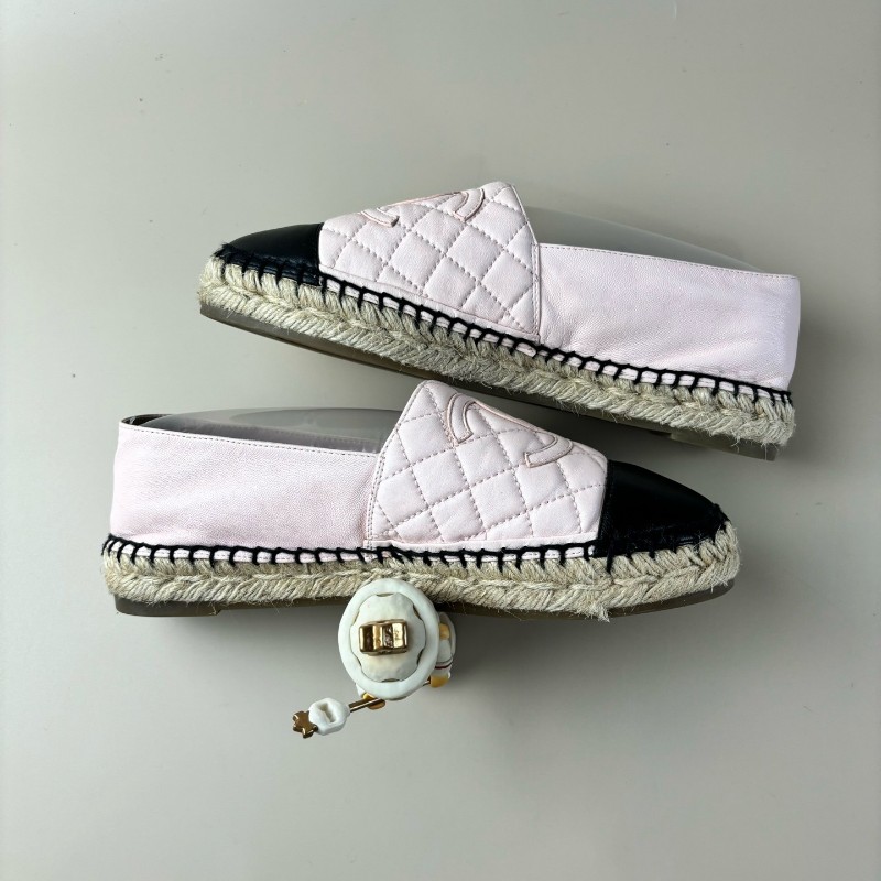 CHANEL/香奈兒 格菱紋雙C黑粉漁夫鞋 38碼-4
