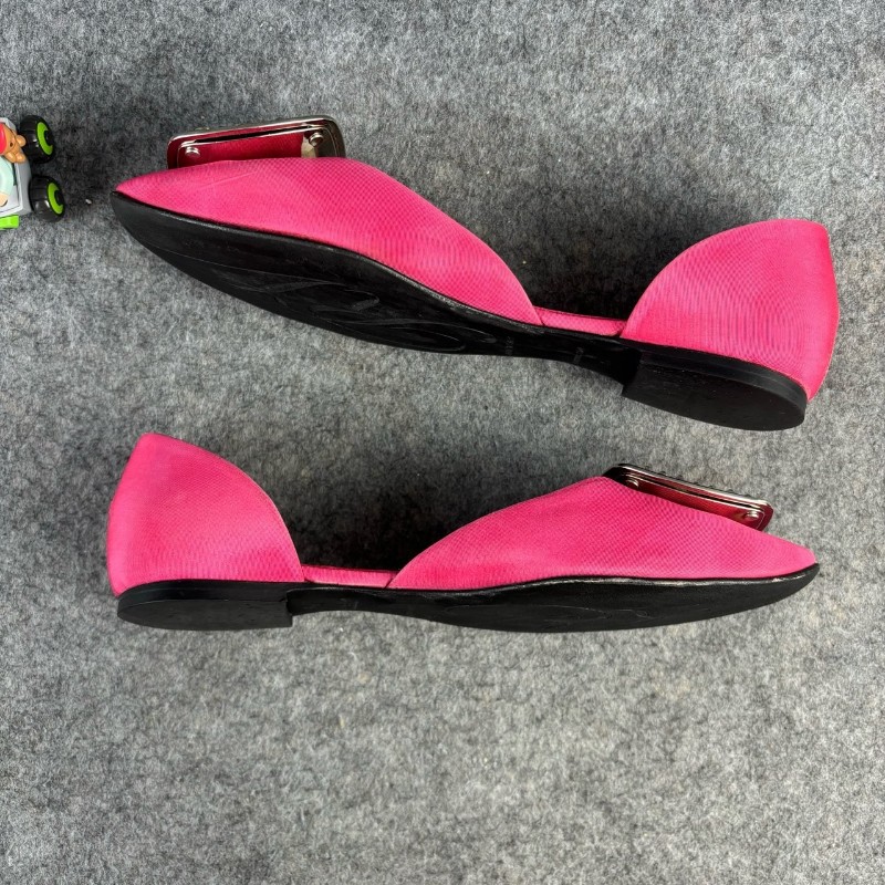 Roger vivier/RV 粉色鑽扣平底鞋 35碼 有原盒 防塵袋-3