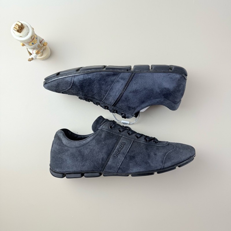 Prada/普拉達 純黑麂皮字母休閒鞋 37.5碼-4
