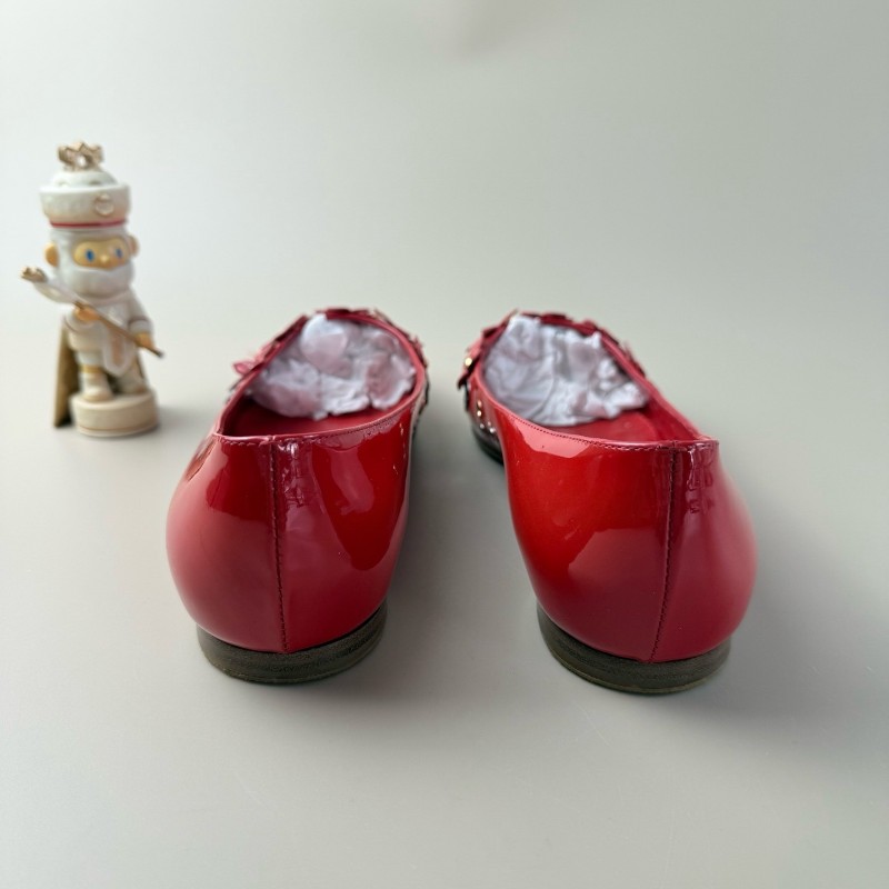 LV/路易威登 紅色金扣碎花低跟鞋 37.5碼-1