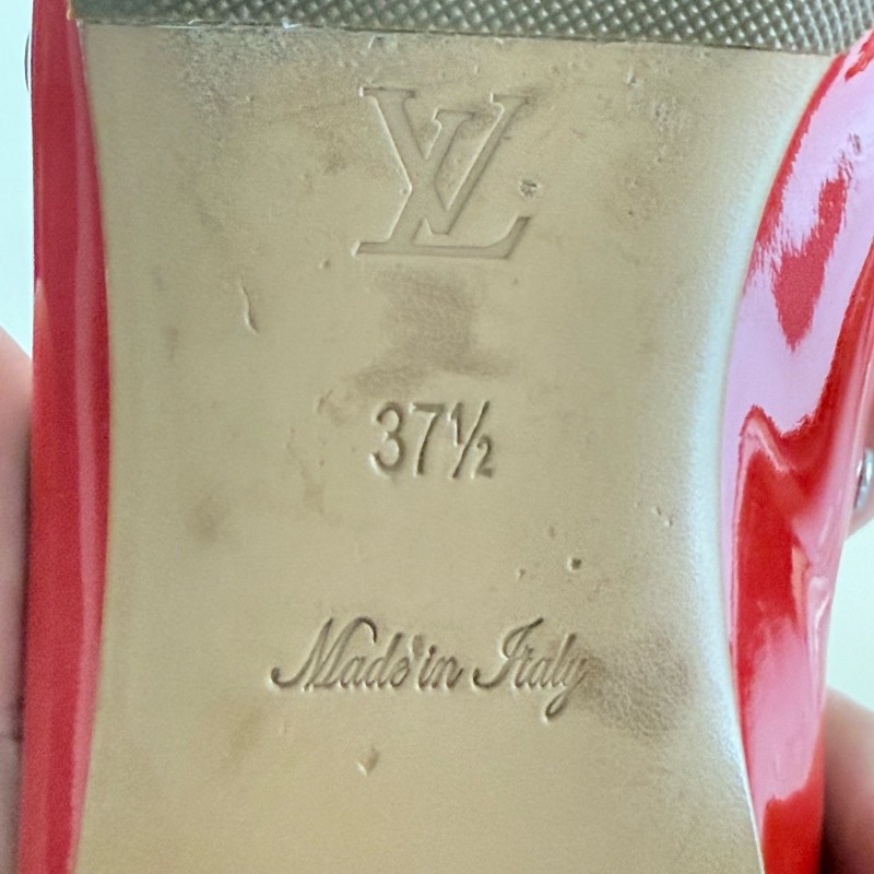 LV/路易威登 紅色金扣碎花低跟鞋 37.5碼-6