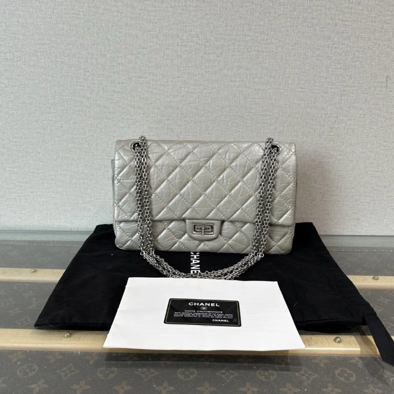 CHANEL 銀扣2.55中號肩背斜背鏈條包 28*18*8 99新配件塵袋保卡-0