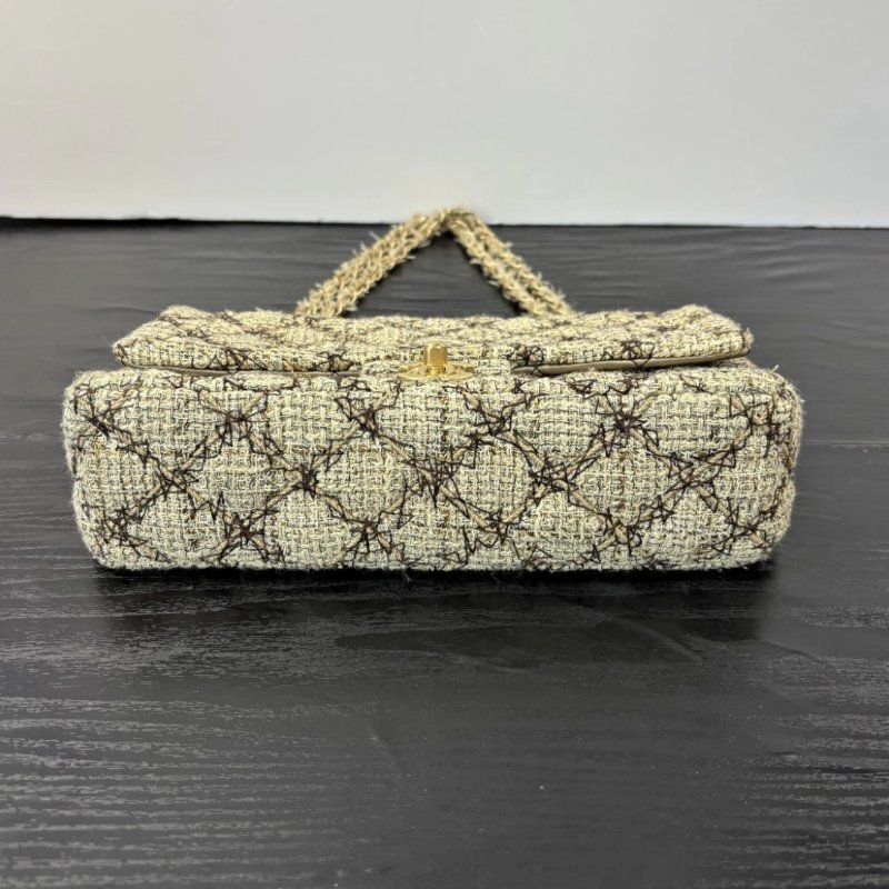 CHANEL 米色粗花呢菱格CF肩背斜背包 25.5*15.5*6.5 98新配件保卡塵袋-3