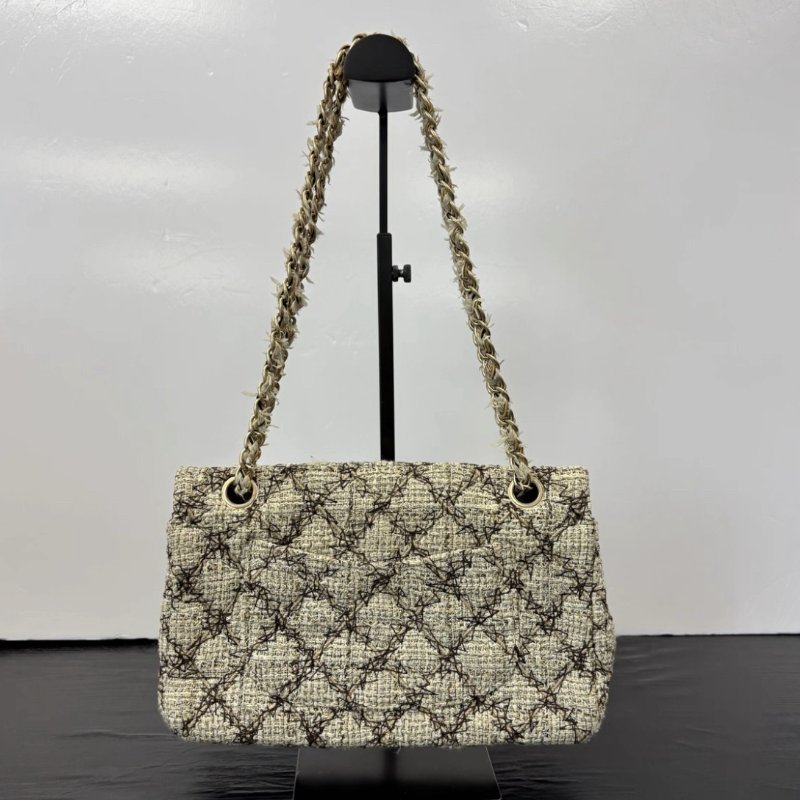CHANEL 米色粗花呢菱格CF肩背斜背包 25.5*15.5*6.5 98新配件保卡塵袋-5