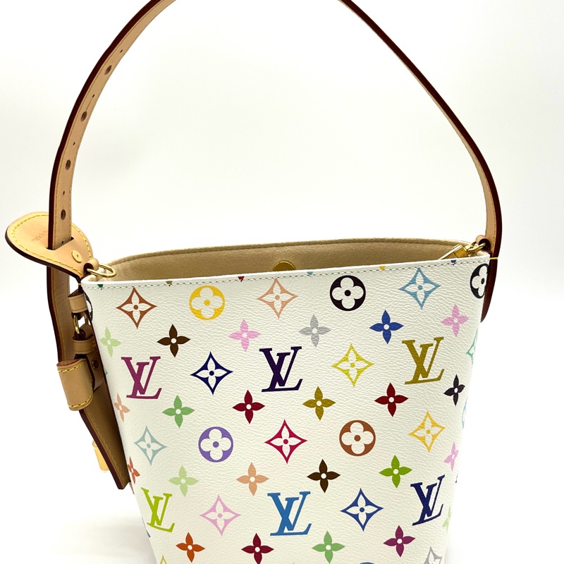 LOUIS VUITTON x Takashi Murakami村上隆聯名款 ALL IN BB 字母徽標白三彩塗帆布包，-1