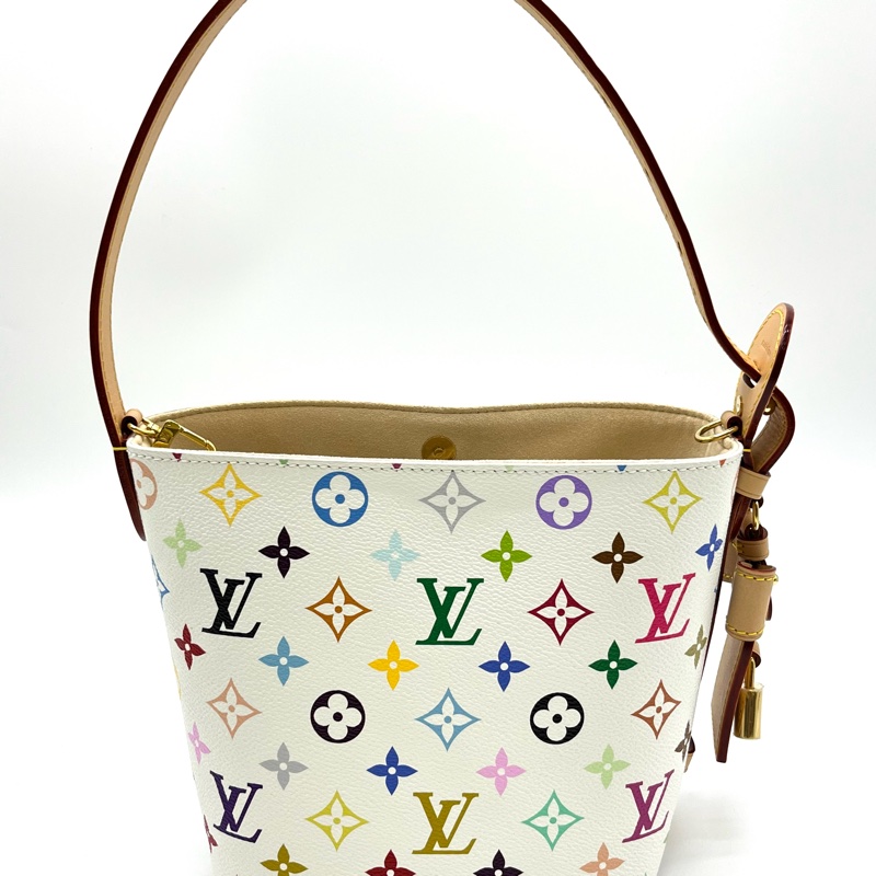 LOUIS VUITTON x Takashi Murakami村上隆聯名款 ALL IN BB 字母徽標白三彩塗帆布包，-2