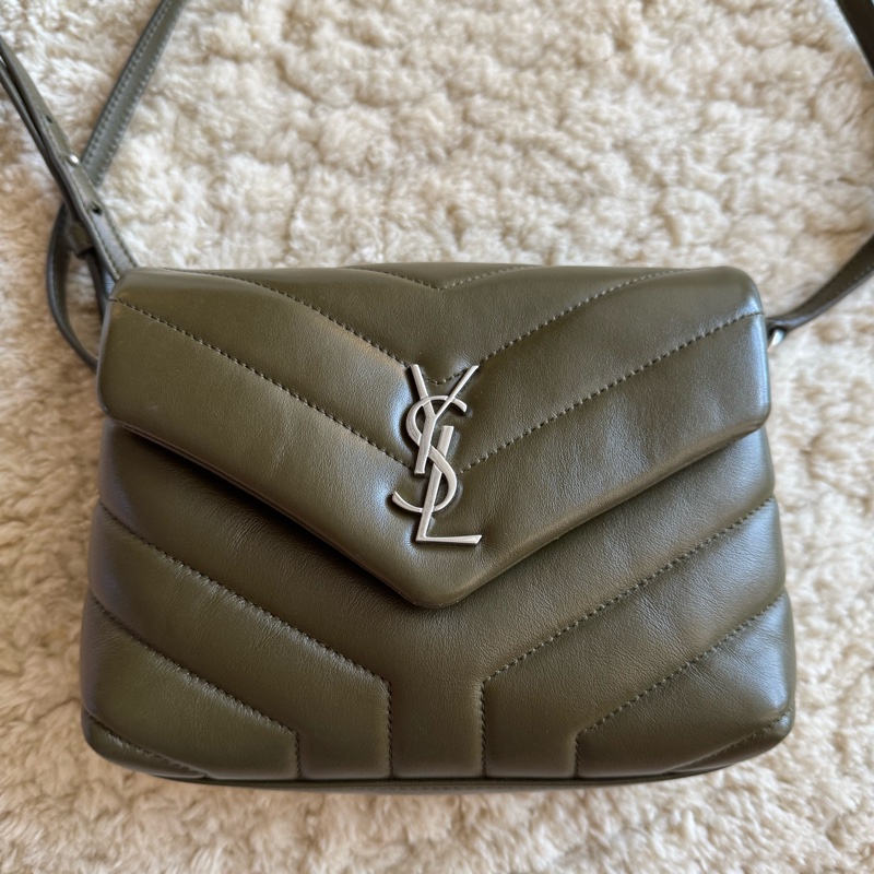YSL Lou mini 經典山形紋斜背包 墨綠色-5
