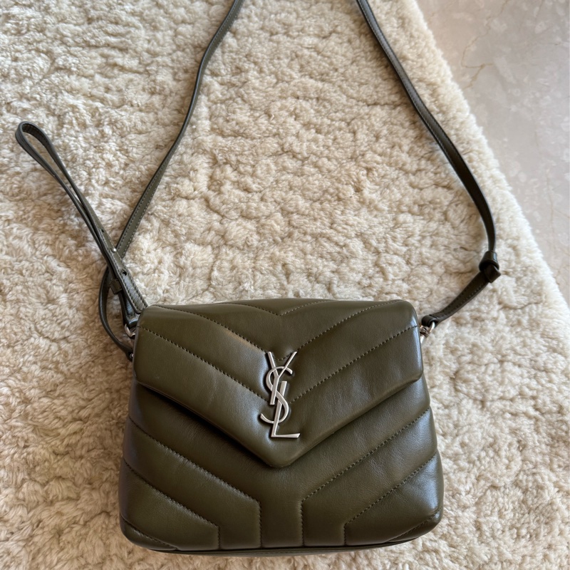 YSL Lou mini 經典山形紋斜背包 墨綠色-6