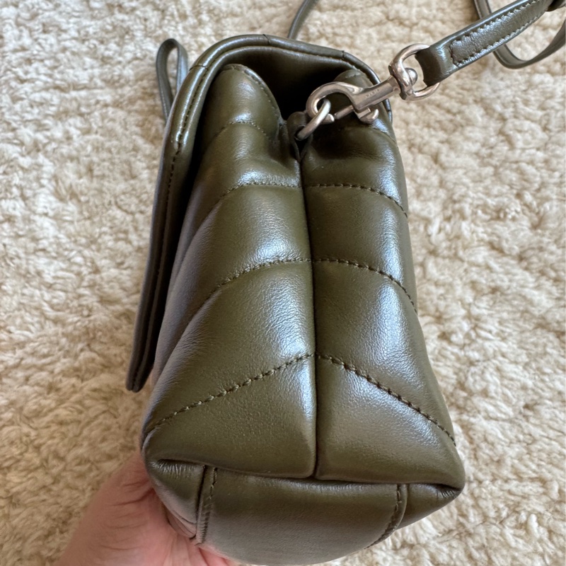 YSL Lou mini 經典山形紋斜背包 墨綠色-13