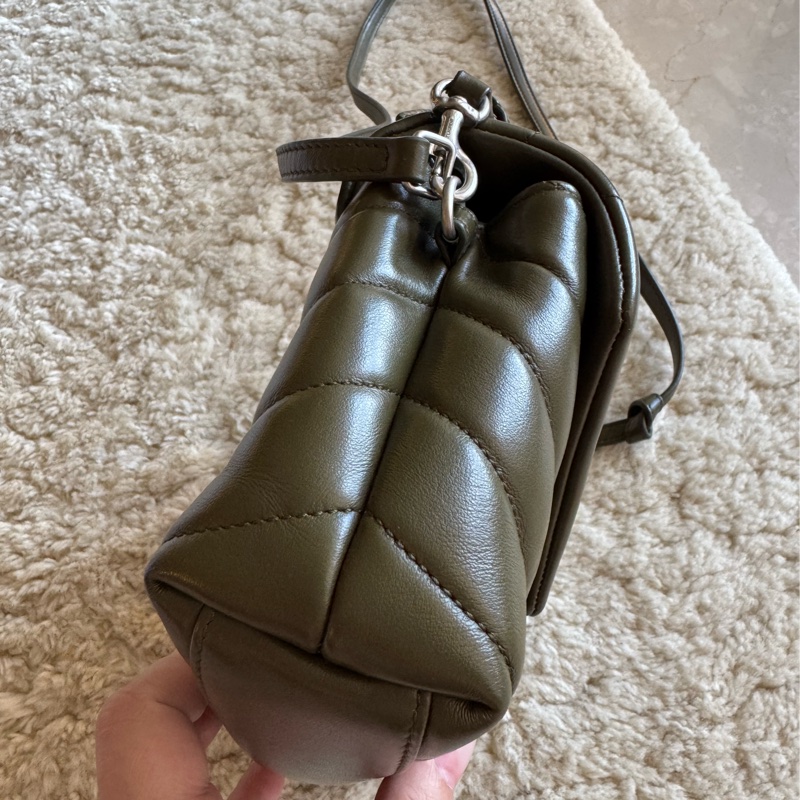 YSL Lou mini 經典山形紋斜背包 墨綠色-14