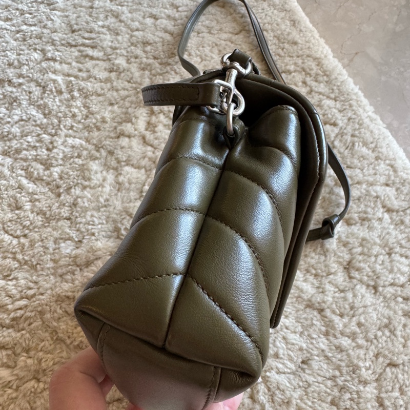 YSL Lou mini 經典山形紋斜背包 墨綠色-22