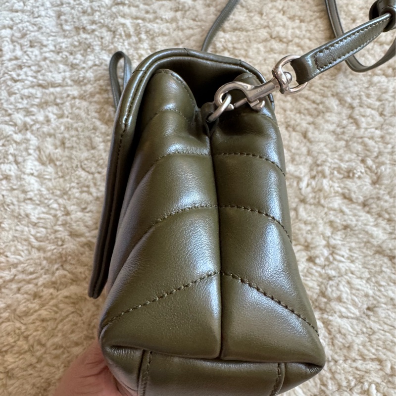 YSL Lou mini 經典山形紋斜背包 墨綠色-23