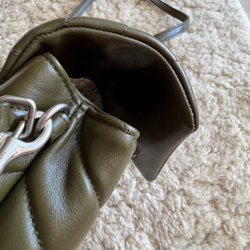 YSL Lou mini 經典山形紋斜背包 墨綠色-27