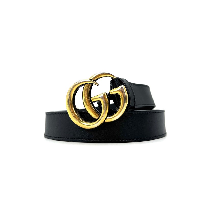 GUCCI古馳皮帶 雙G平滑扣 牛皮 男女同款情侶款 黑色 尺碼80碼-1