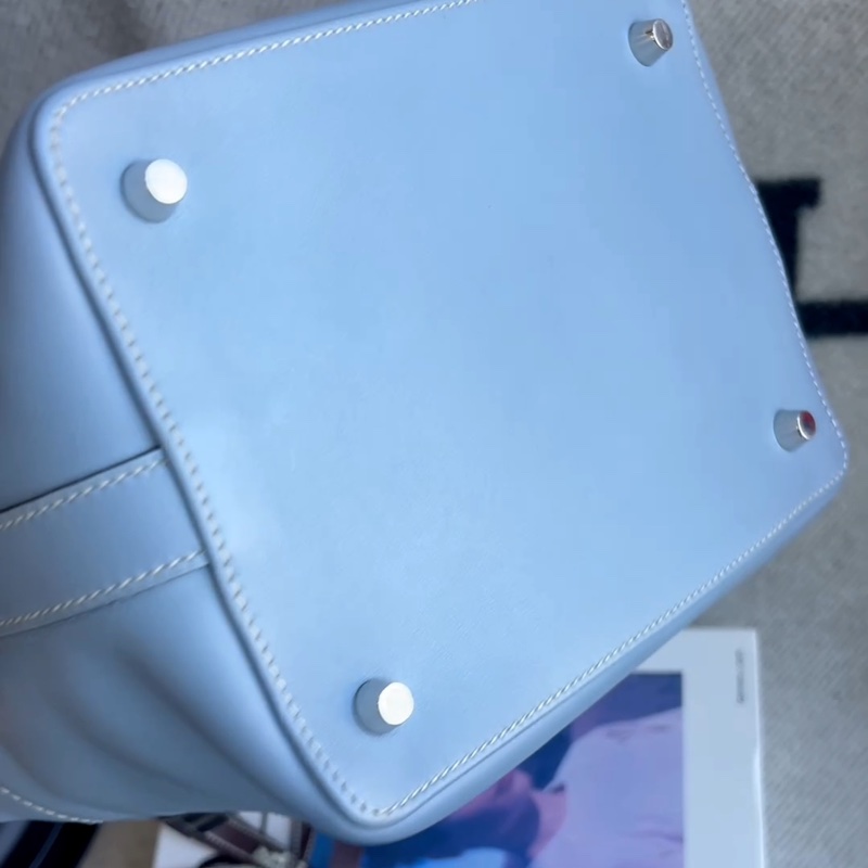 Hermes愛馬仕 Toolbox 20牛奶盒子 亞麻藍銀扣 swift皮 框Q刻 肩帶 鎖具-4