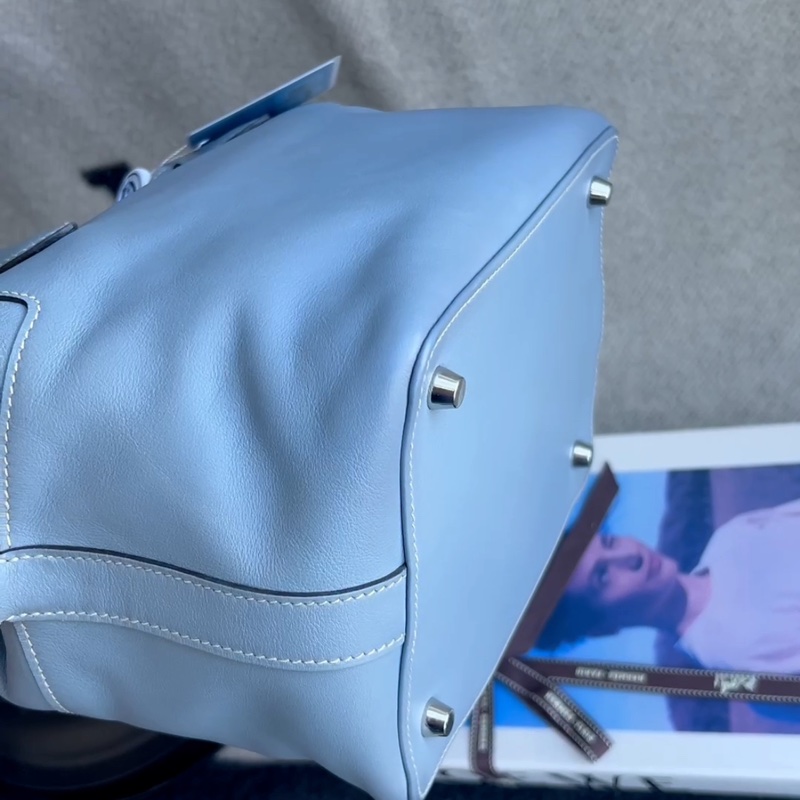 Hermes愛馬仕 Toolbox 20牛奶盒子 亞麻藍銀扣 swift皮 框Q刻 肩帶 鎖具-7