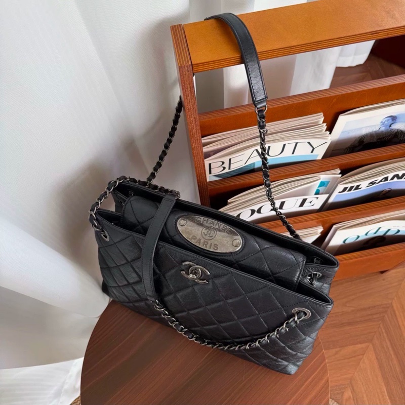 美包限量出售😍Chanel黑銀菱格紋孟買系列雙鏈條托特單肩斜挎包-10