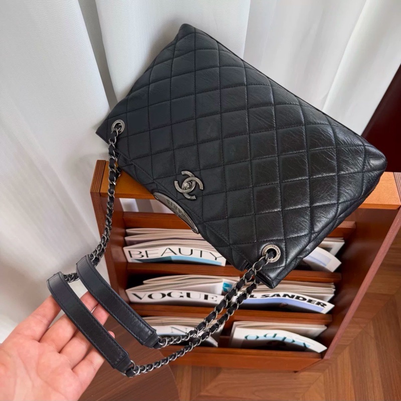 美包限量出售😍Chanel黑銀菱格紋孟買系列雙鏈條托特單肩斜挎包-11