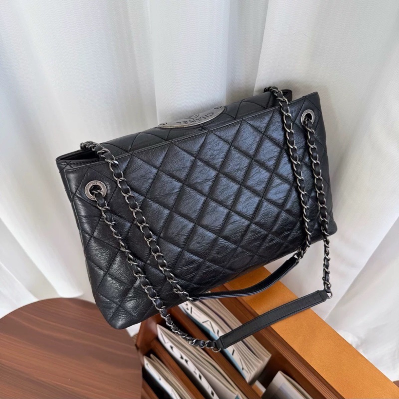 美包限量出售😍Chanel黑銀菱格紋孟買系列雙鏈條托特單肩斜挎包-14