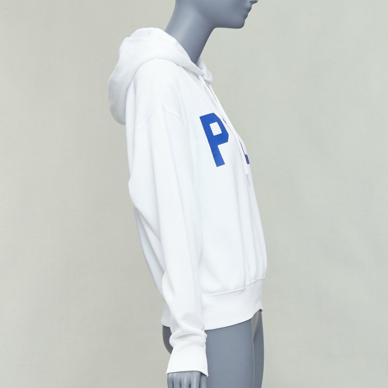 POLO RALPH LAUREN white blue cotton blend logo stripe arm hoodie XS-3