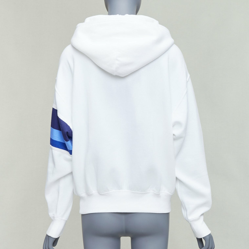 POLO RALPH LAUREN white blue cotton blend logo stripe arm hoodie XS-4