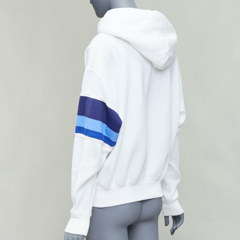 POLO RALPH LAUREN white blue cotton blend logo stripe arm hoodie XS-5