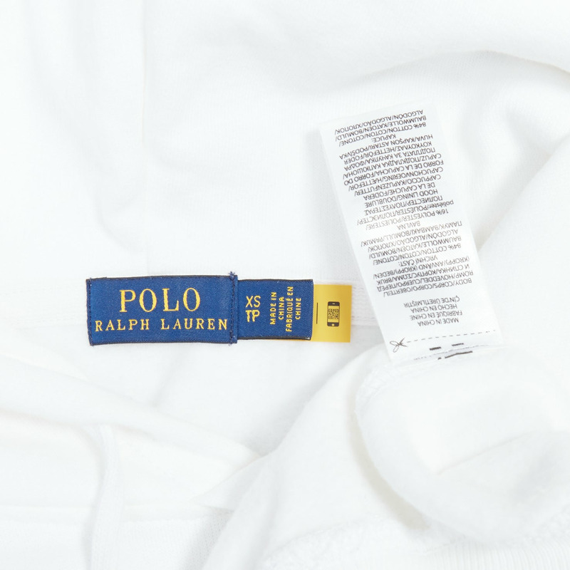 POLO RALPH LAUREN white blue cotton blend logo stripe arm hoodie XS-7