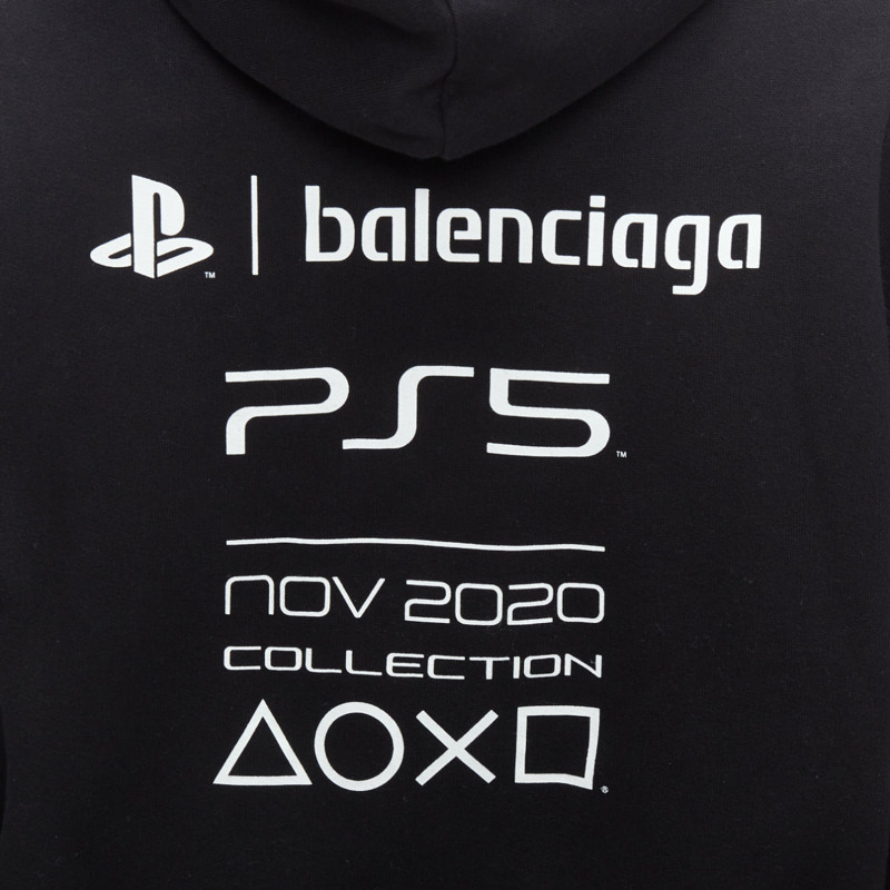 BALENCIAGA Demna 2021 black cotton PS5 logo fitted cropped hoodie M-6