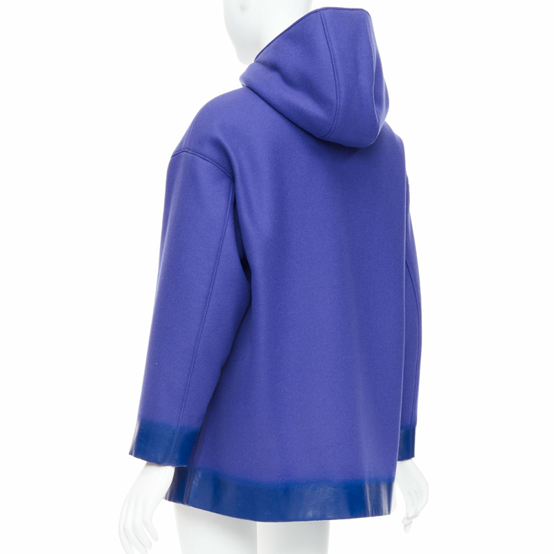 PRADA 2018 Runway blue virgin wool lacqured hem popover hoodie IT38 XSS-5