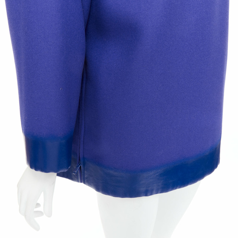 PRADA 2018 Runway blue virgin wool lacqured hem popover hoodie IT38 XSS-6