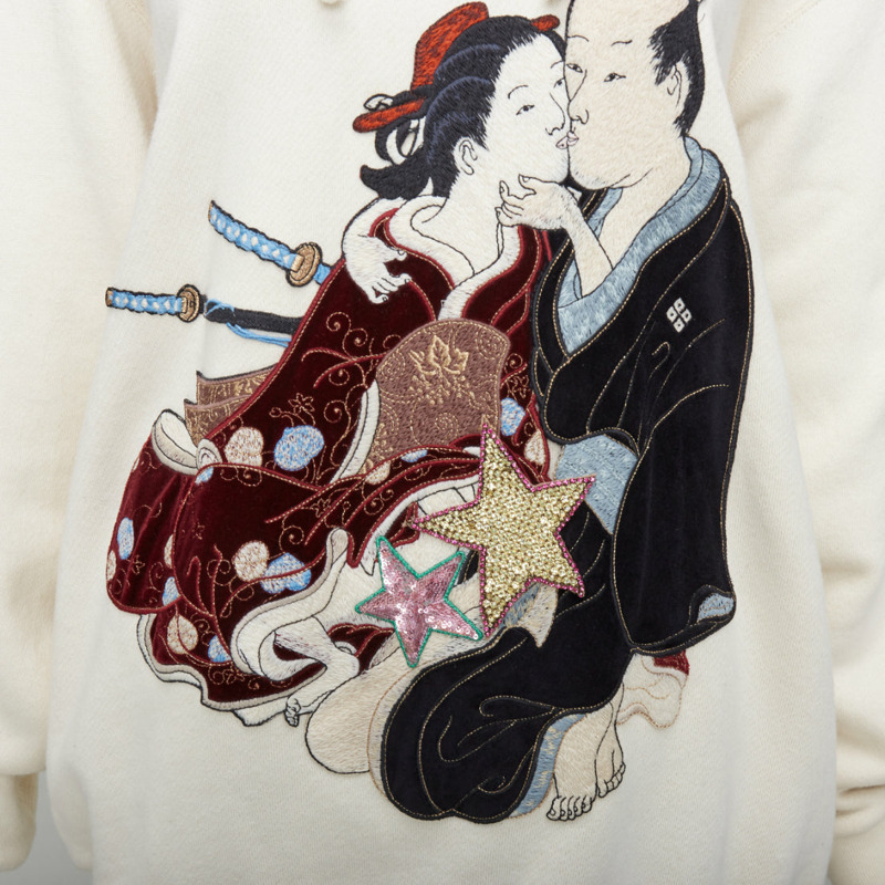 GUCCI Shunga Geisha Lover cream embroidery pearl embellished hoodie M-6
