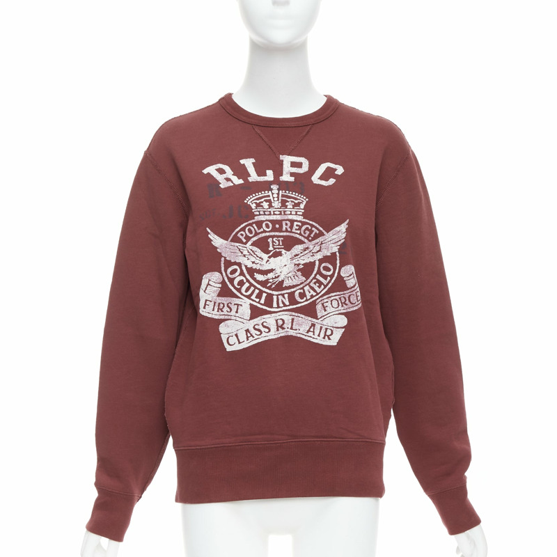 POLO RALPH LAUREN burgundy varsity cotton fleece sweatshirt XS-0