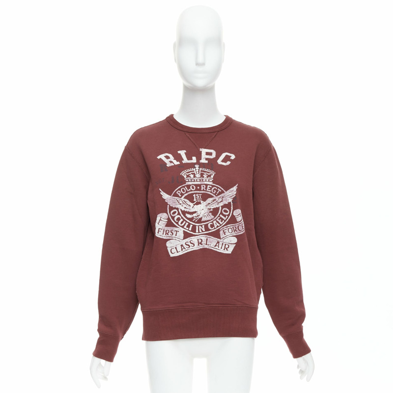 POLO RALPH LAUREN burgundy varsity cotton fleece sweatshirt XS-8