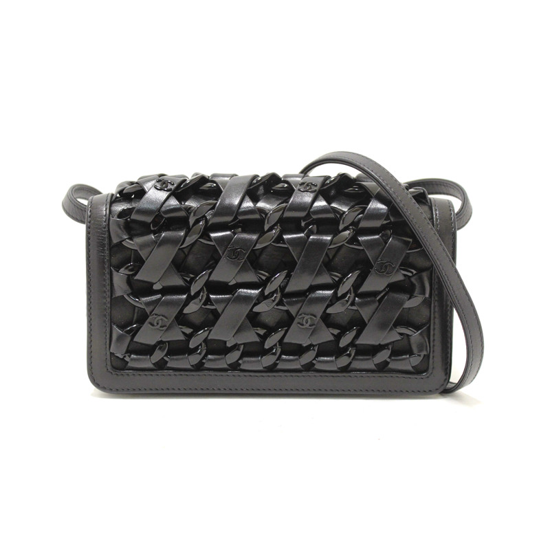 Chanel Interlaced Chain Strap Braided Black Lambskin Leather and Resin Mini Clutch-0