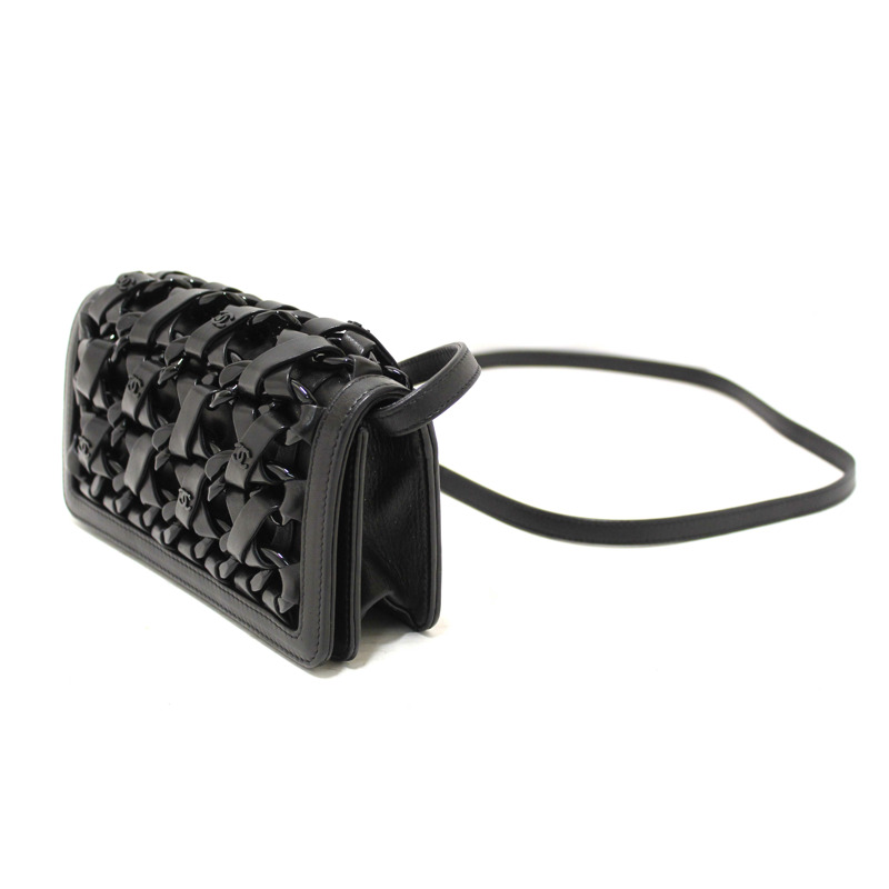 Chanel Interlaced Chain Strap Braided Black Lambskin Leather and Resin Mini Clutch-2
