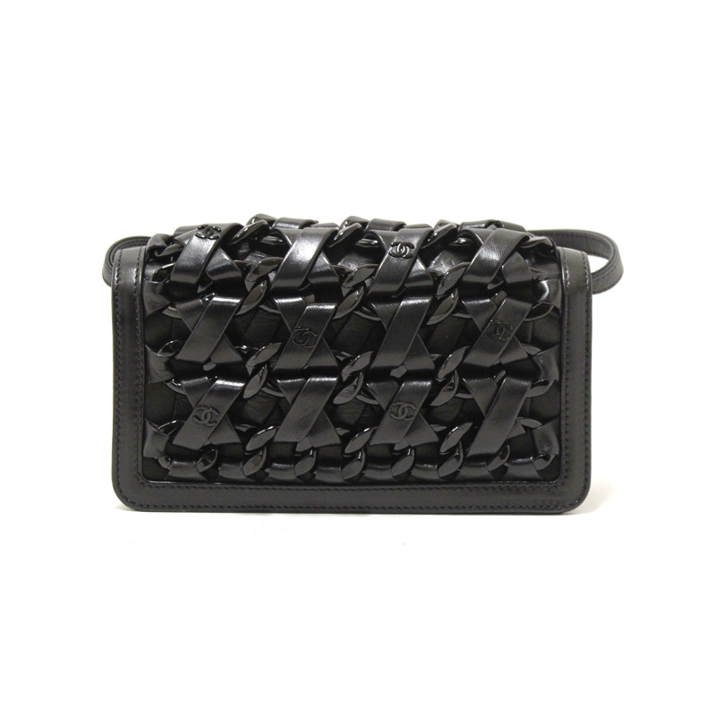 Chanel Interlaced Chain Strap Braided Black Lambskin Leather and Resin Mini Clutch-3