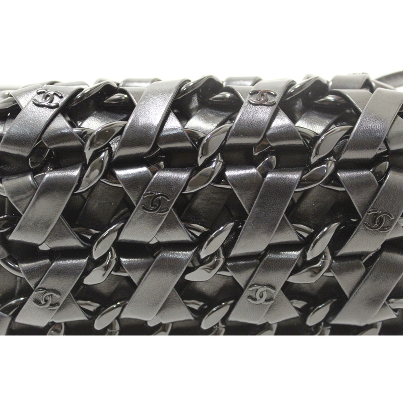 Chanel Interlaced Chain Strap Braided Black Lambskin Leather and Resin Mini Clutch-6