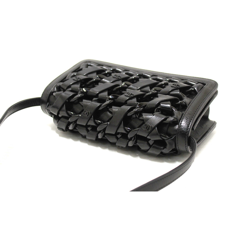 Chanel Interlaced Chain Strap Braided Black Lambskin Leather and Resin Mini Clutch-7
