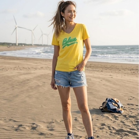 BURBERRY 藍標 亮黃色V領字母上衣