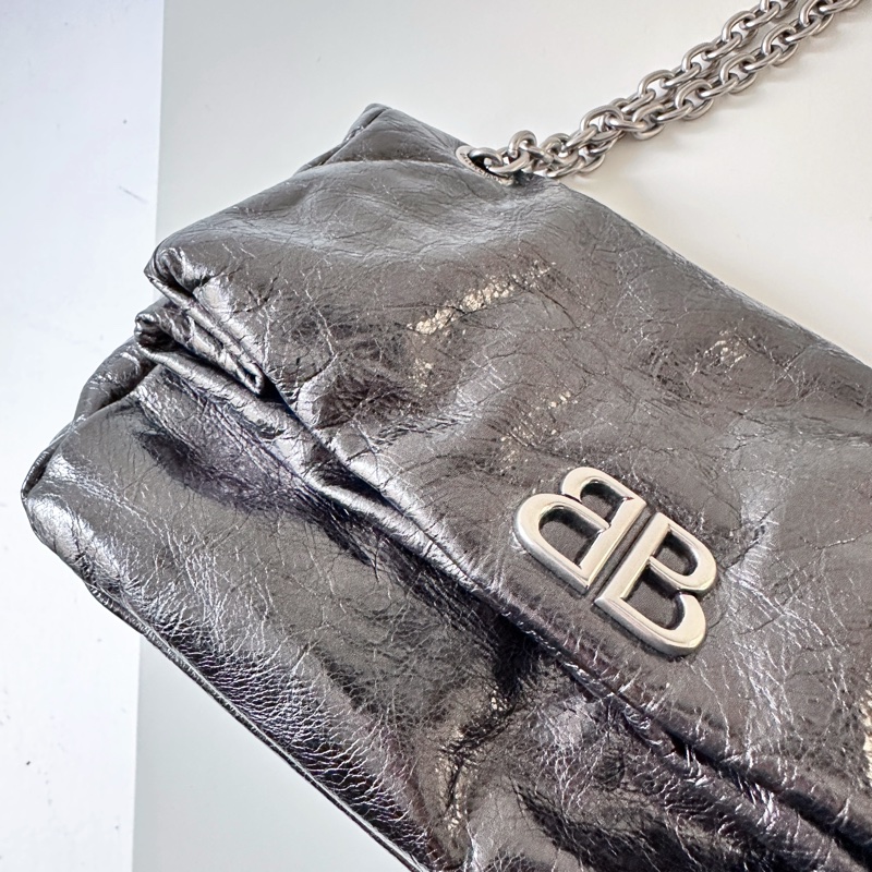 Balenciaga Monaco Medium 肩背包 黑銀 微皺-9
