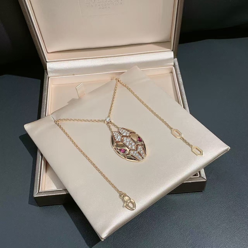 Bvlgari寶格麗Serpenti系列蛇頭項鍊鑲嵌鑽石和紅寶石玫瑰金 2019購入-1