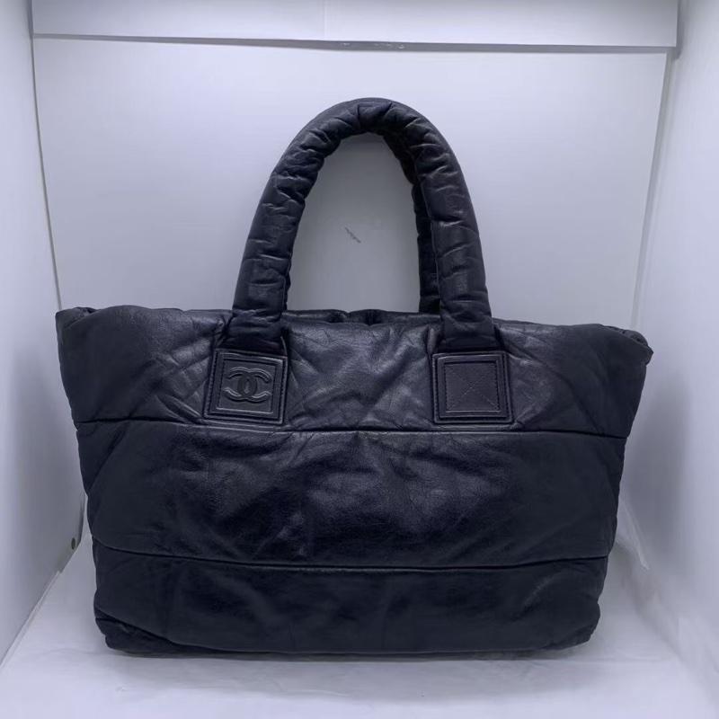 Chanel 香奈兒 羊皮羽絨購物袋黑色，鐳射13開，CHANEL Coco Cocoon Tote Tote Bag Shoulder Bag Coco Mark  Leather Black-0