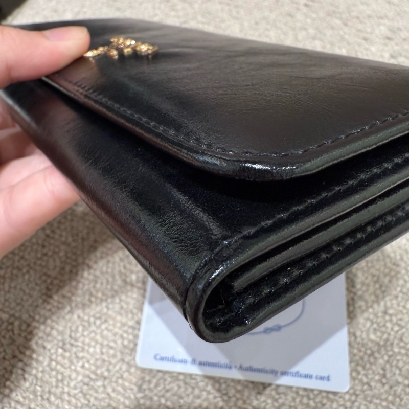 Prada 黑色油蠟皮長夾銀包錢包-5